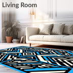 Bold Blue Ivory Geometric Blocks Rug