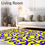 Vibrant Blue Swirls Yellow Abstract Rug