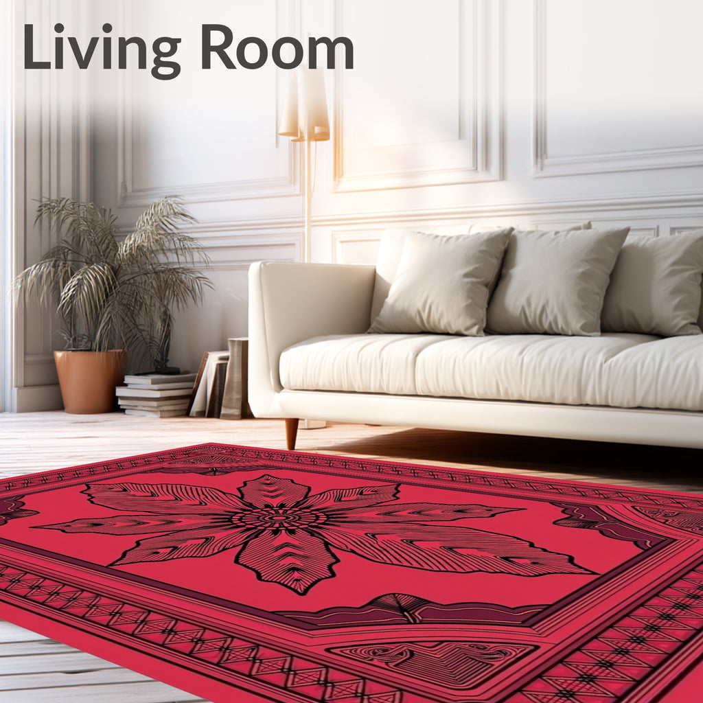 Ornate Red Bloom Border Rug