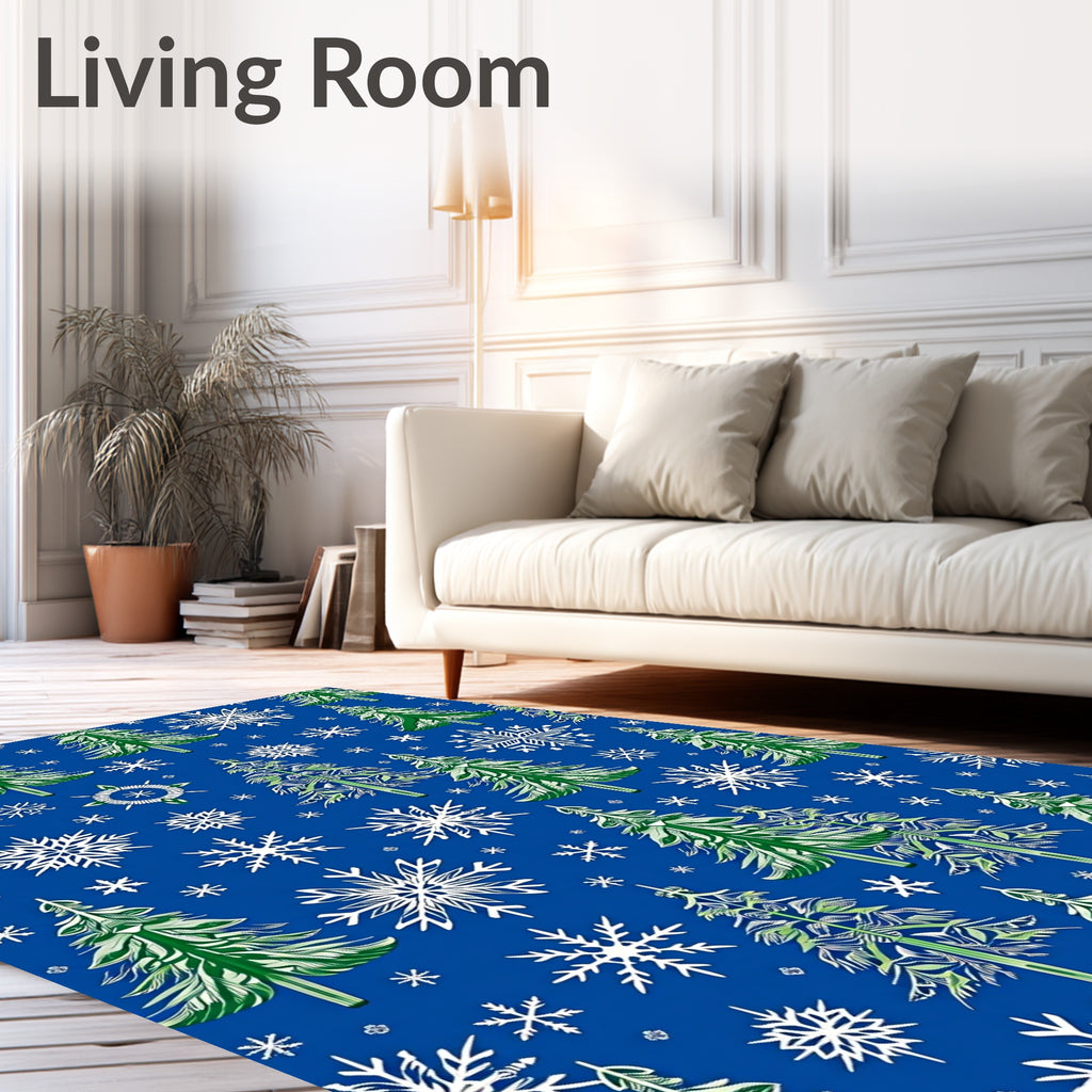Winter Snowflakes Green Forest Trees Rug