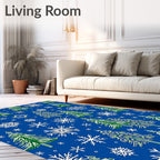 Winter Snowflakes Green Forest Trees Rug