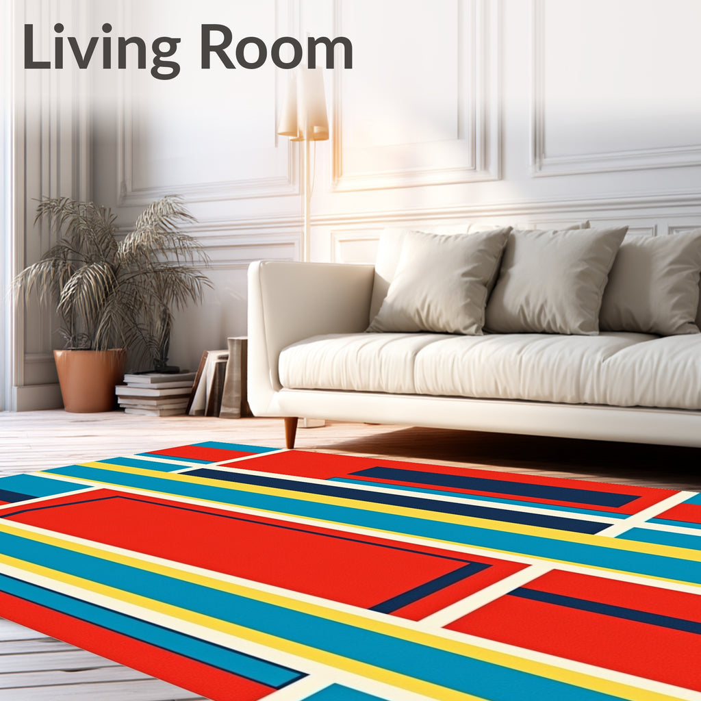 Bold Geometric Red Yellow Blue Stripes Rug