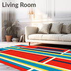 Bold Geometric Red Yellow Blue Stripes Rug