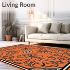 Orange Floral Scroll Medallion Rug