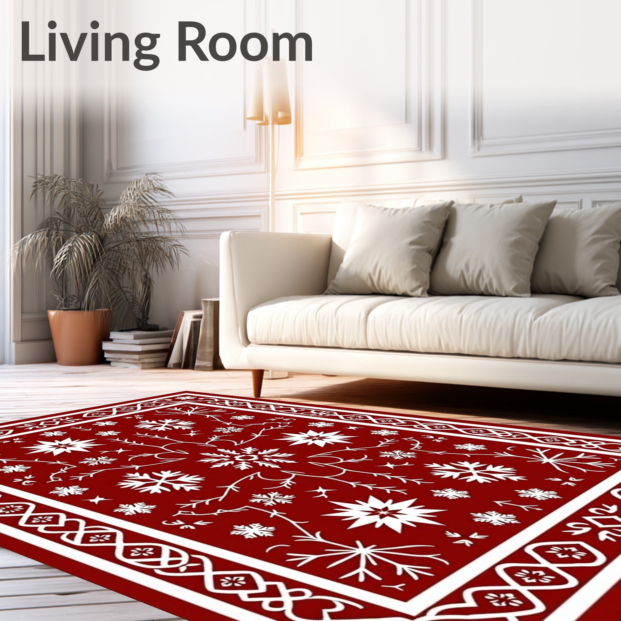 Crimson Snowflake Winter Wonderland Rug