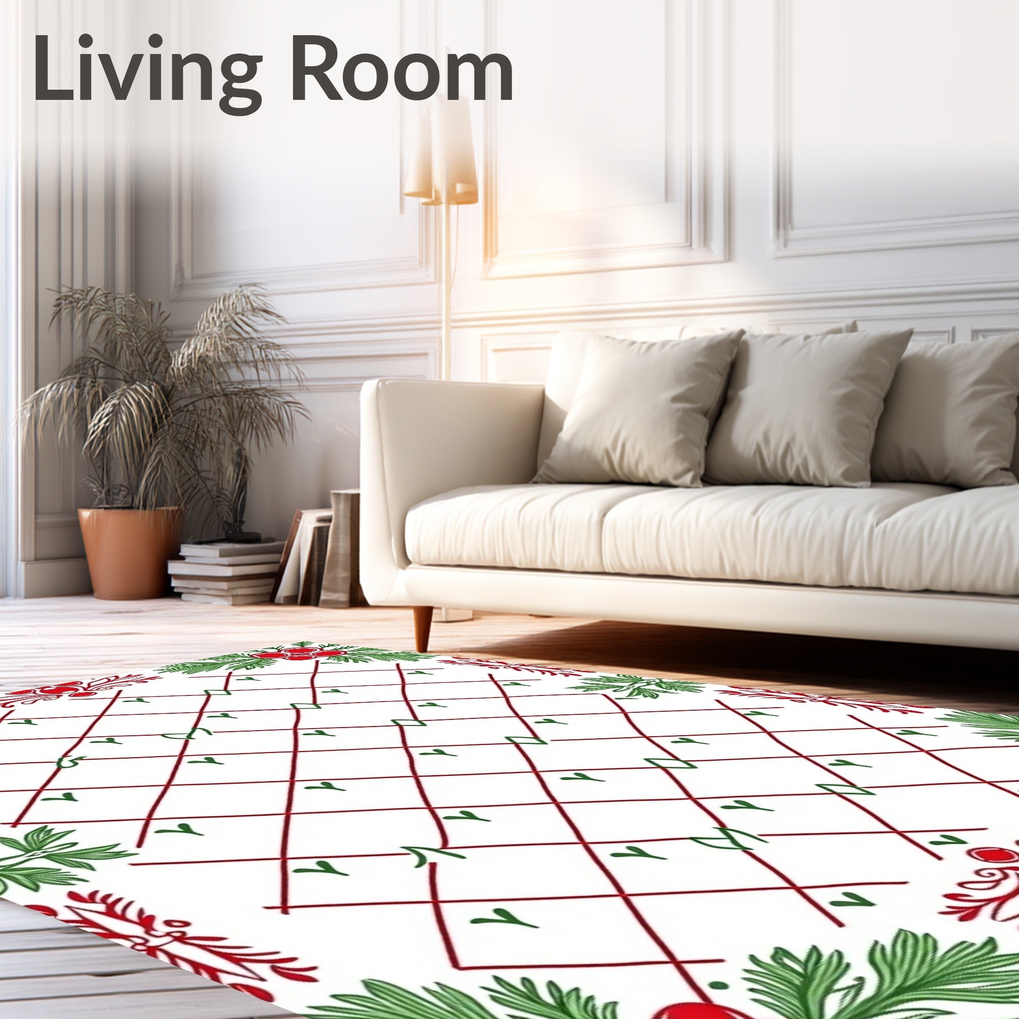 Crimson Lattice Berry Sprig Border Rug
