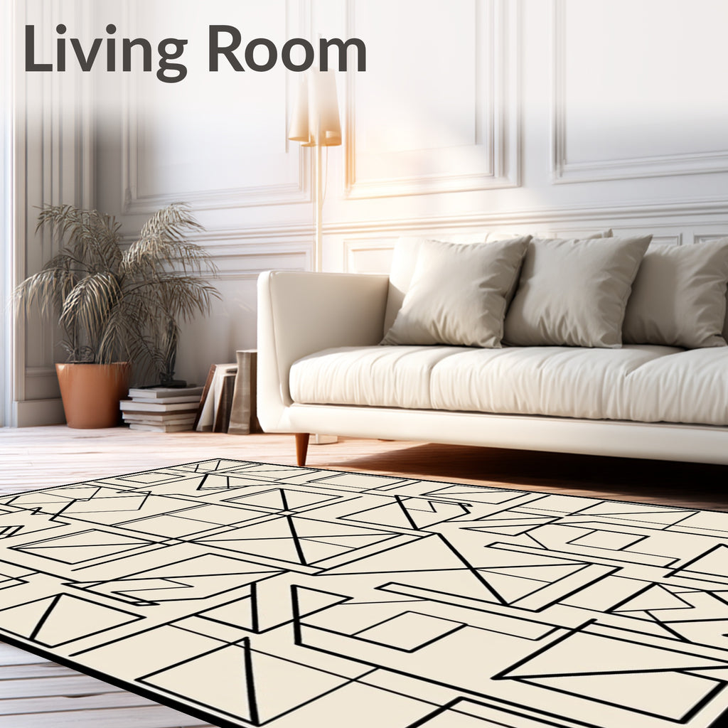 Modern Geometric Black Outline Rug