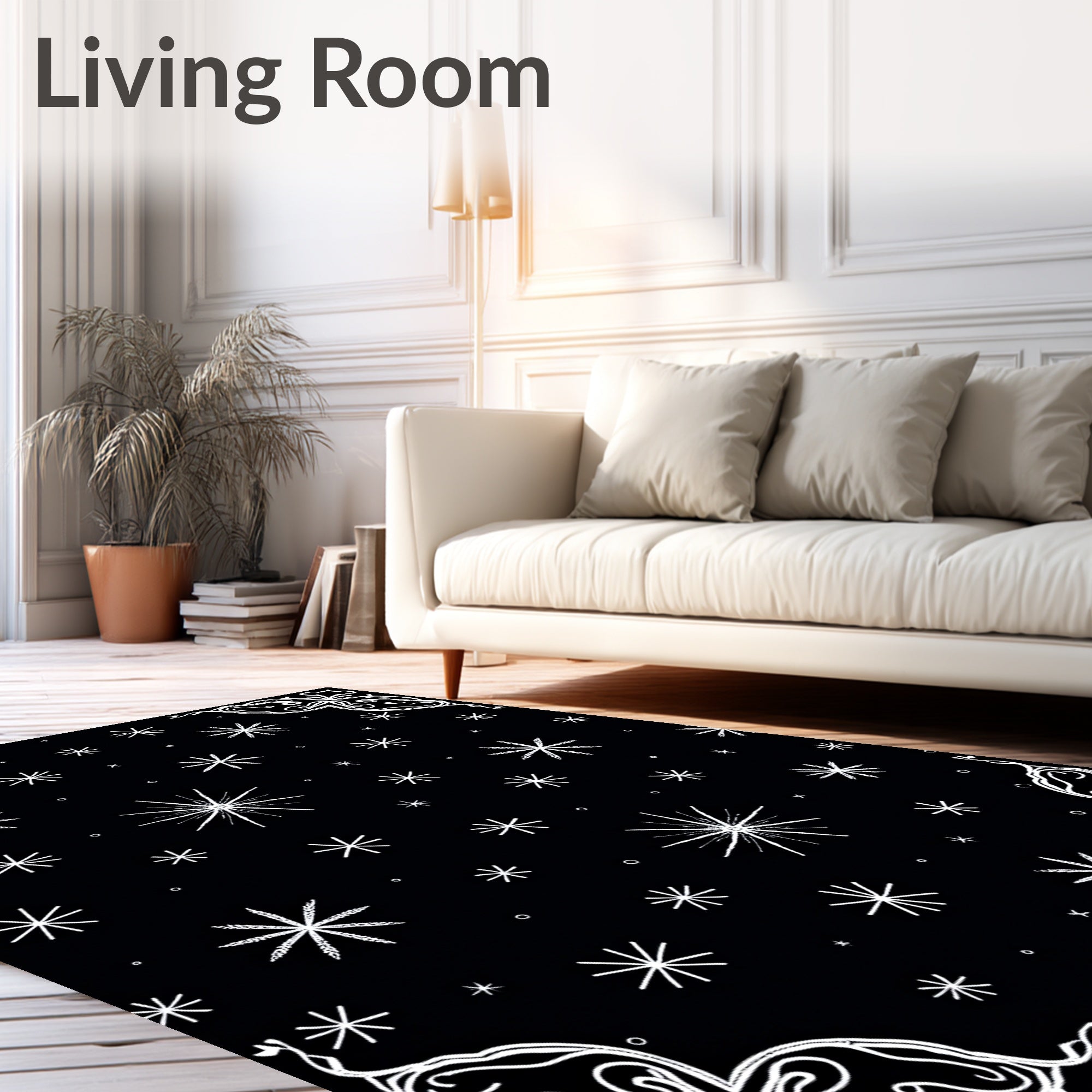 Black White Starburst Corners Rug