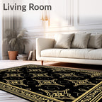 Gold Starburst Black Border Rug