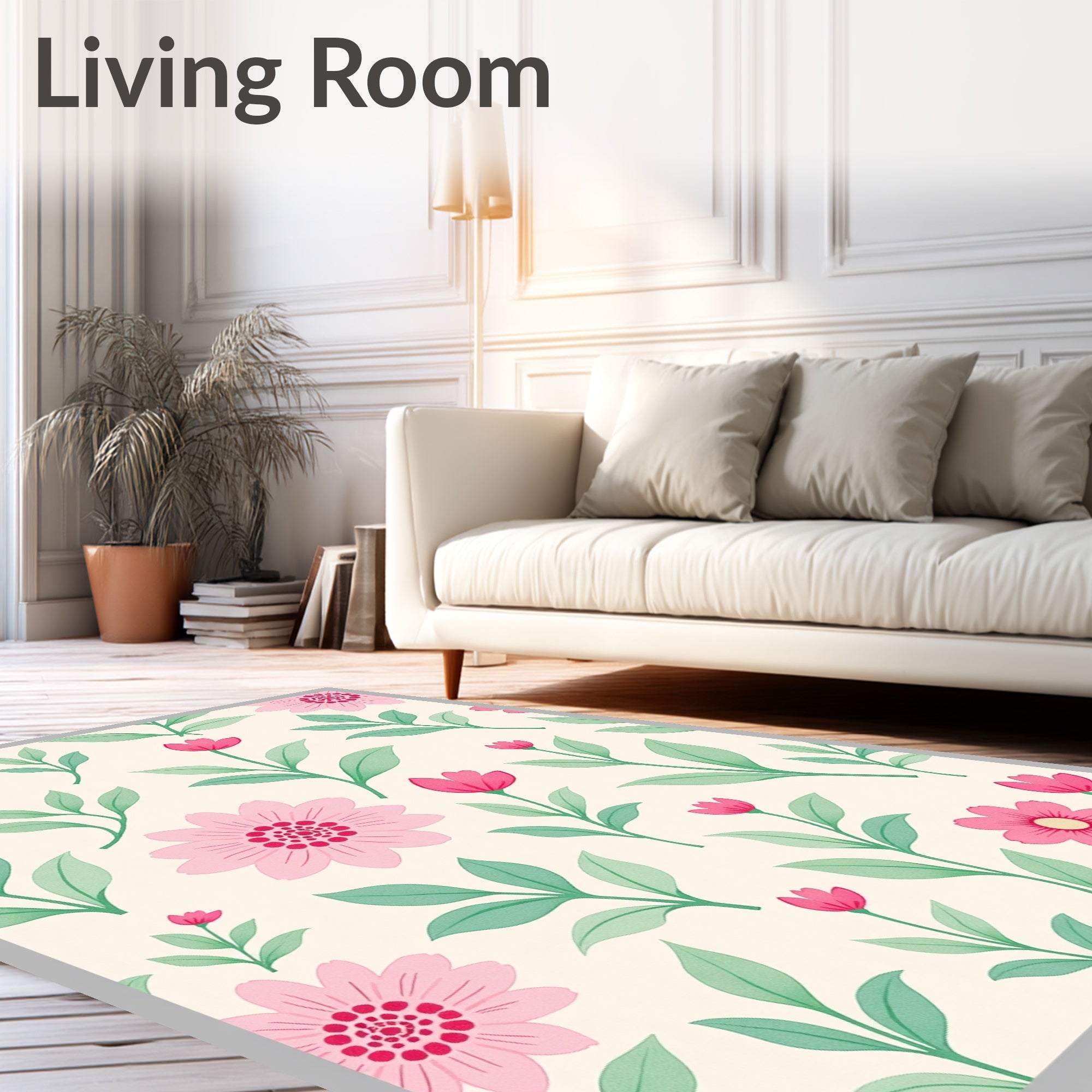 Sweet Pink Floral Cream Botanical Rug