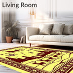 Winter Scene Sleigh Deer Snowflakes Border Rug