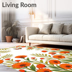Orange Daisy Butterfly Garden Scene Rug
