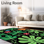 Tropical Jungle Leaf and Flower Array Rug