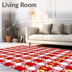 Red White Checkerboard Yellow Figures Rug