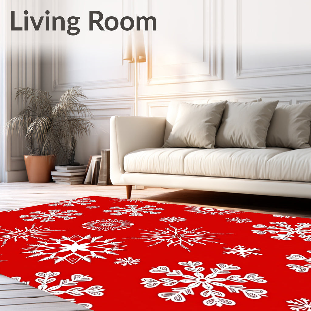 Crimson White Snowflake Collection Rug