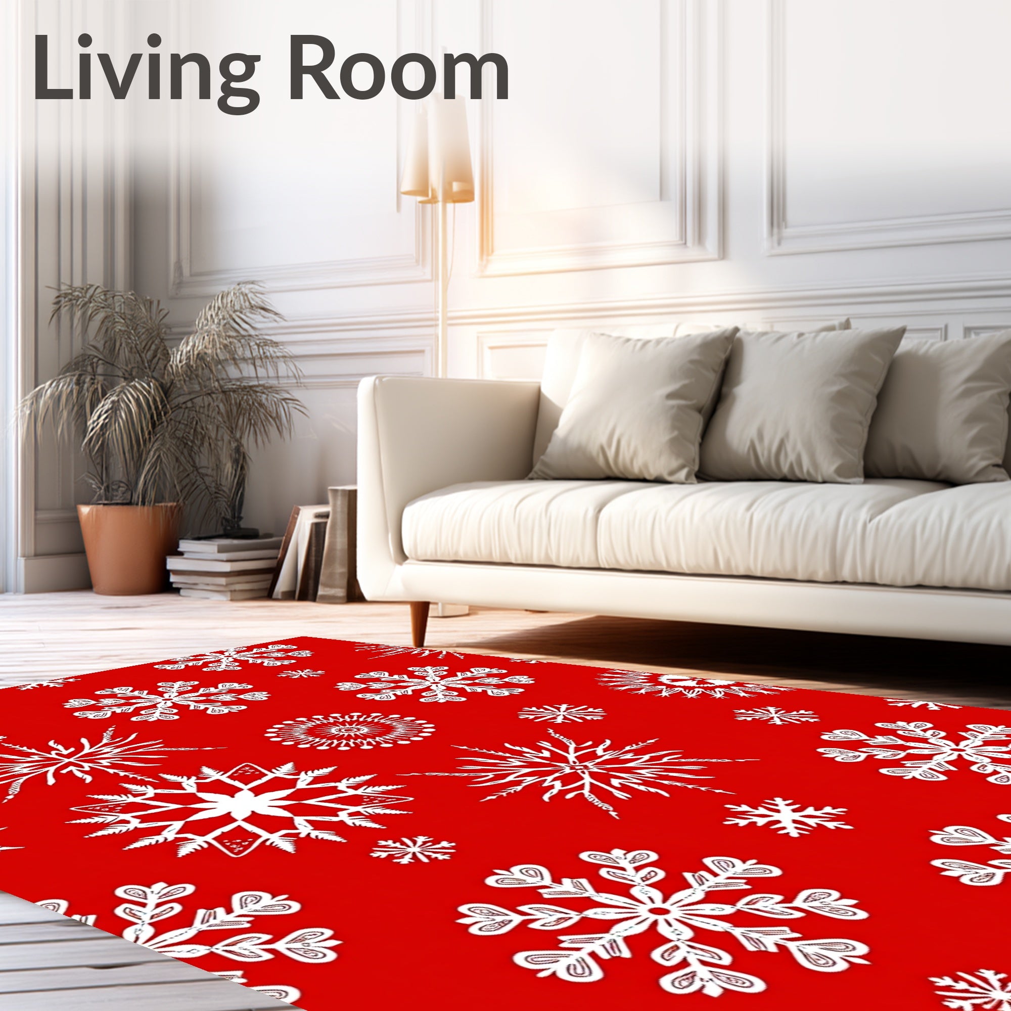 Crimson White Snowflake Collection Rug