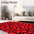 Bold Red Swirling Line Art Rug