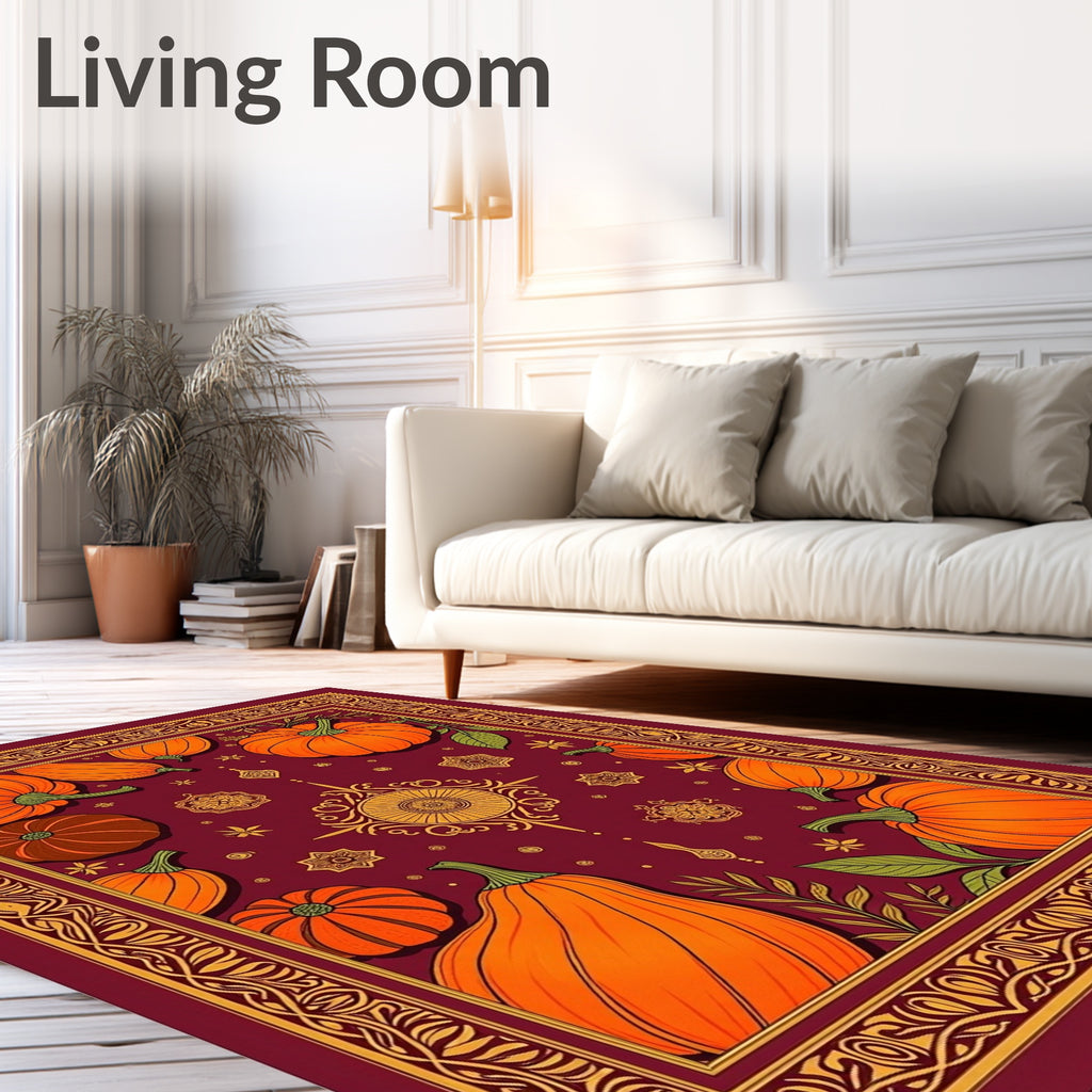 Harvest Pumpkins Scarlet Border Rug