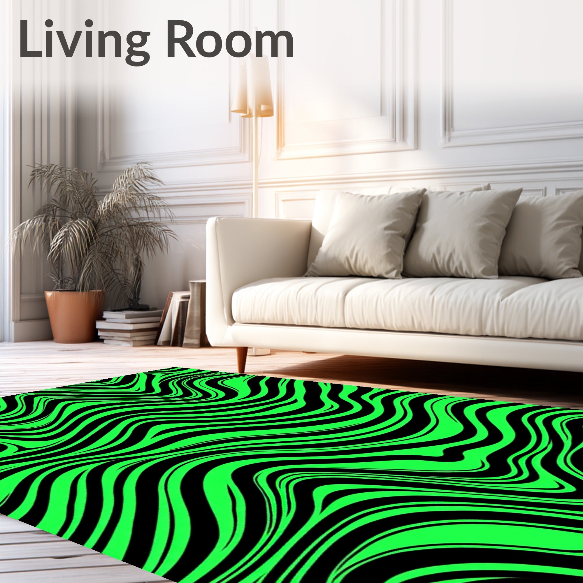 Bright Green and Black Swirl Rug