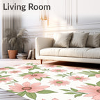 Pink Flower Garden Illustration Rug