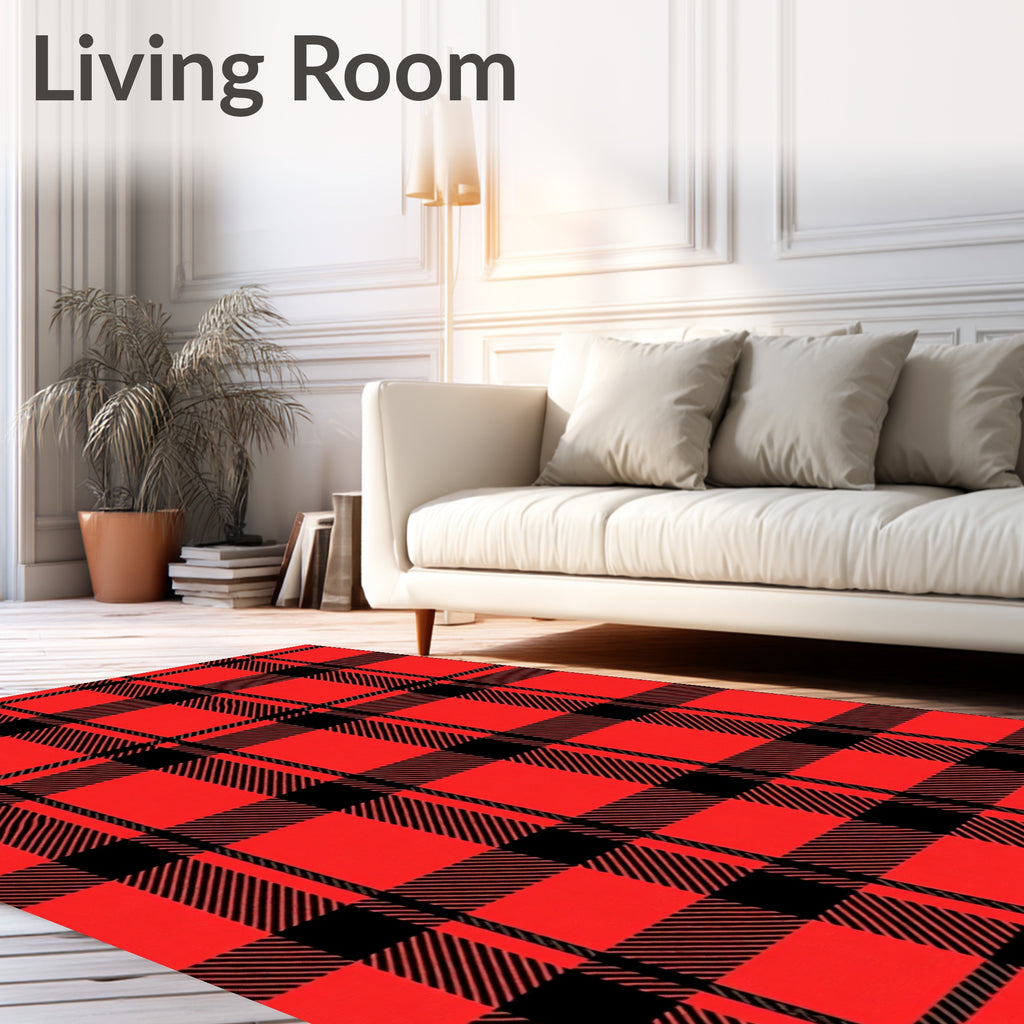 Bold Red Black Plaid Checkered Rug