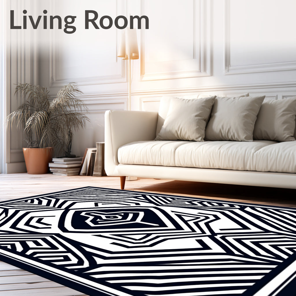 Bold Black Geometric Optical Illusion Rug