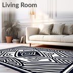 Bold Black Geometric Optical Illusion Rug