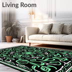 Mint Green Black Floral Scroll Medallion Rug