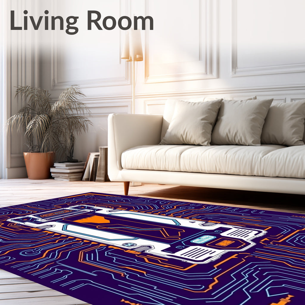 Cyberpunk Circuit Board Orange Blue Rug
