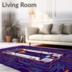 Cyberpunk Circuit Board Orange Blue Rug