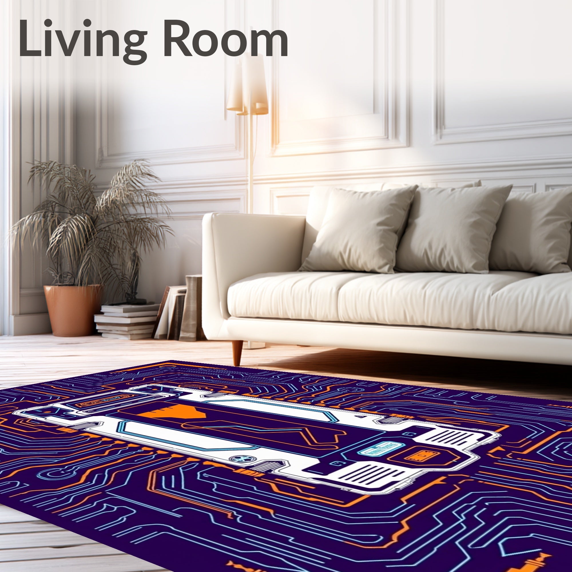 Cyberpunk Circuit Board Orange Blue Rug