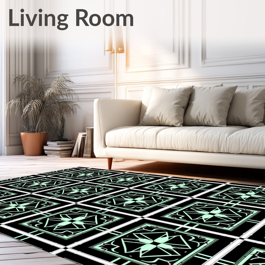 Black Mint Geometric Deco Square Rug