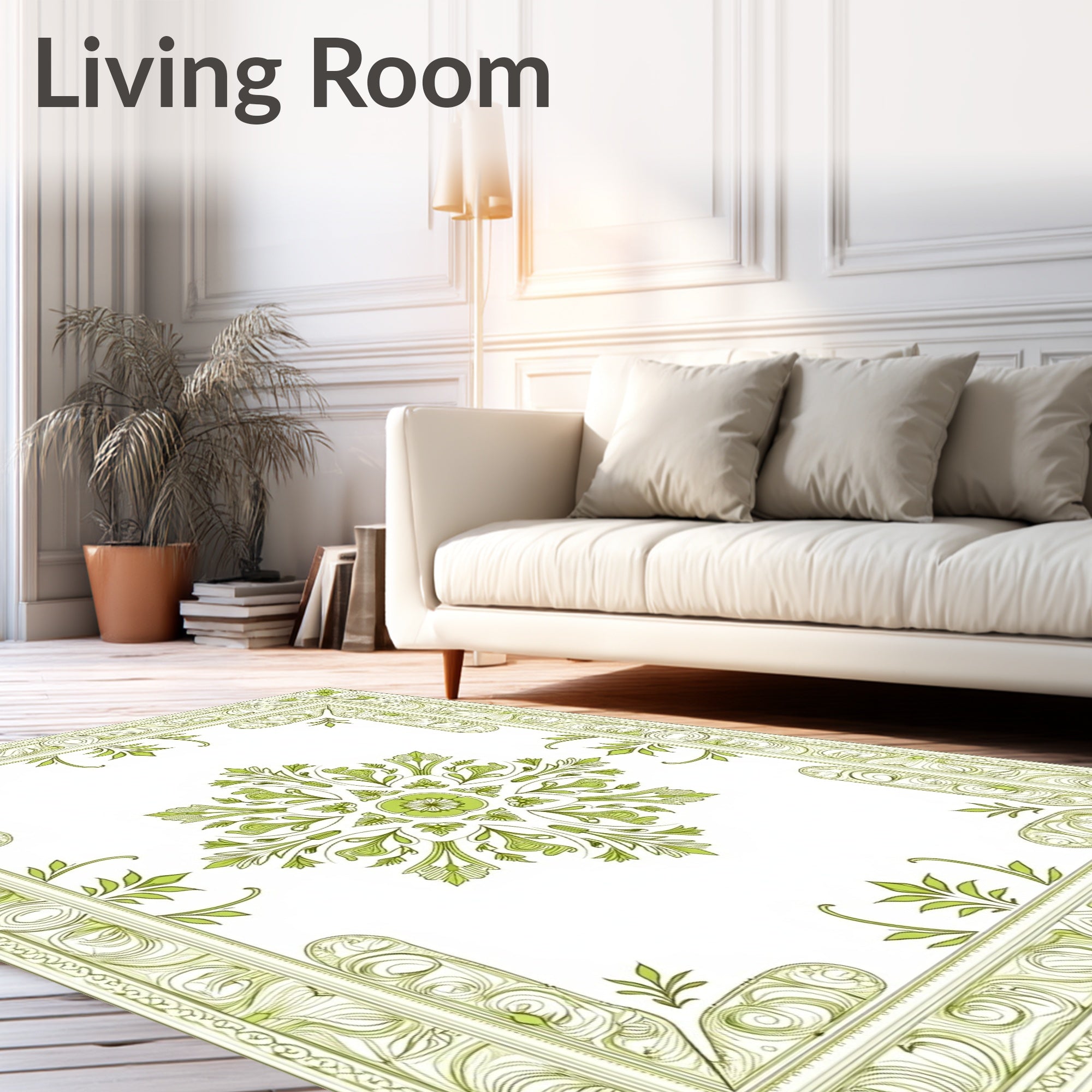 Soft Green Floral Corner Medallion Rug