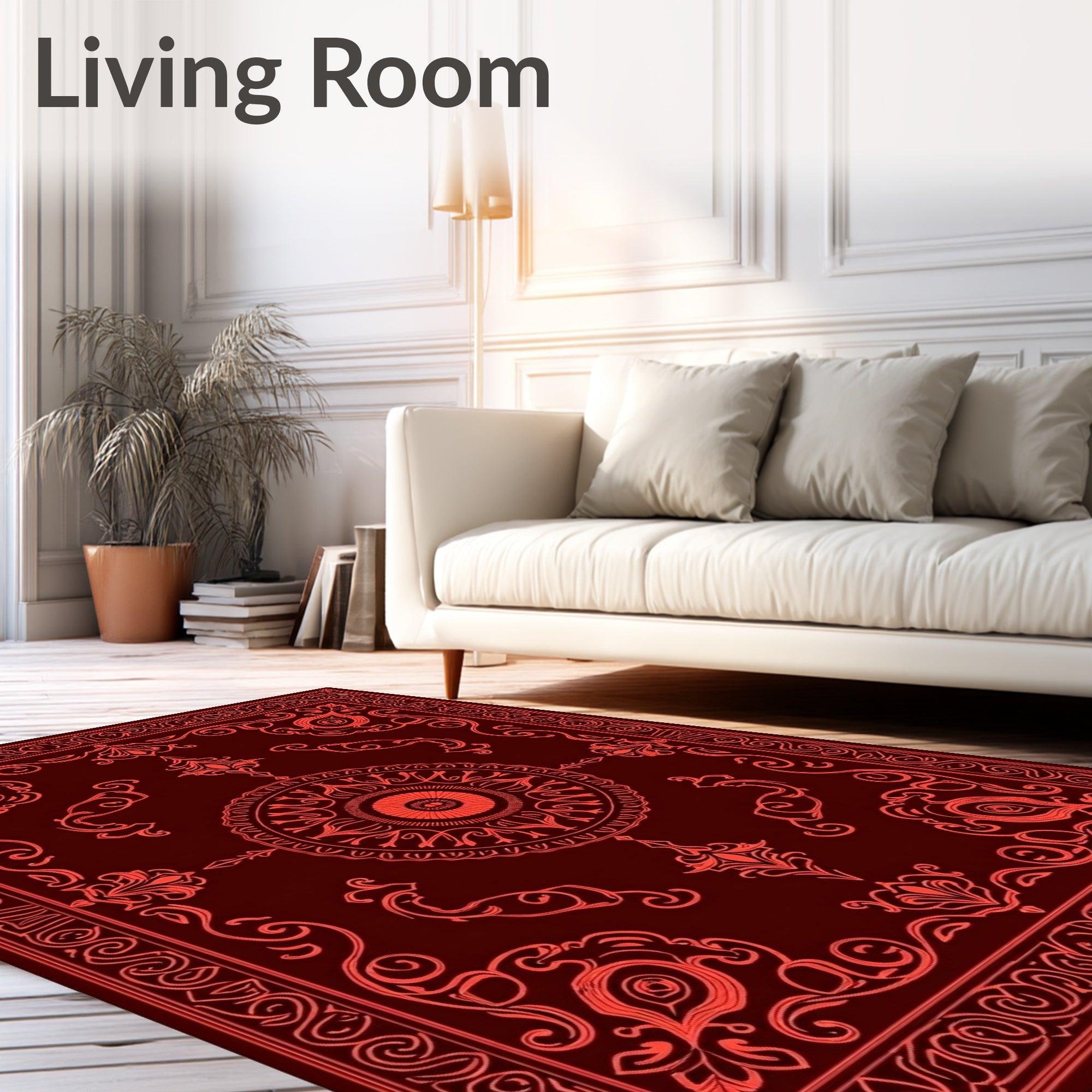 Crimson Red Elaborate Floral Medallion Rug