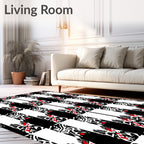 Bold Black White Red Abstract Stripes Rug