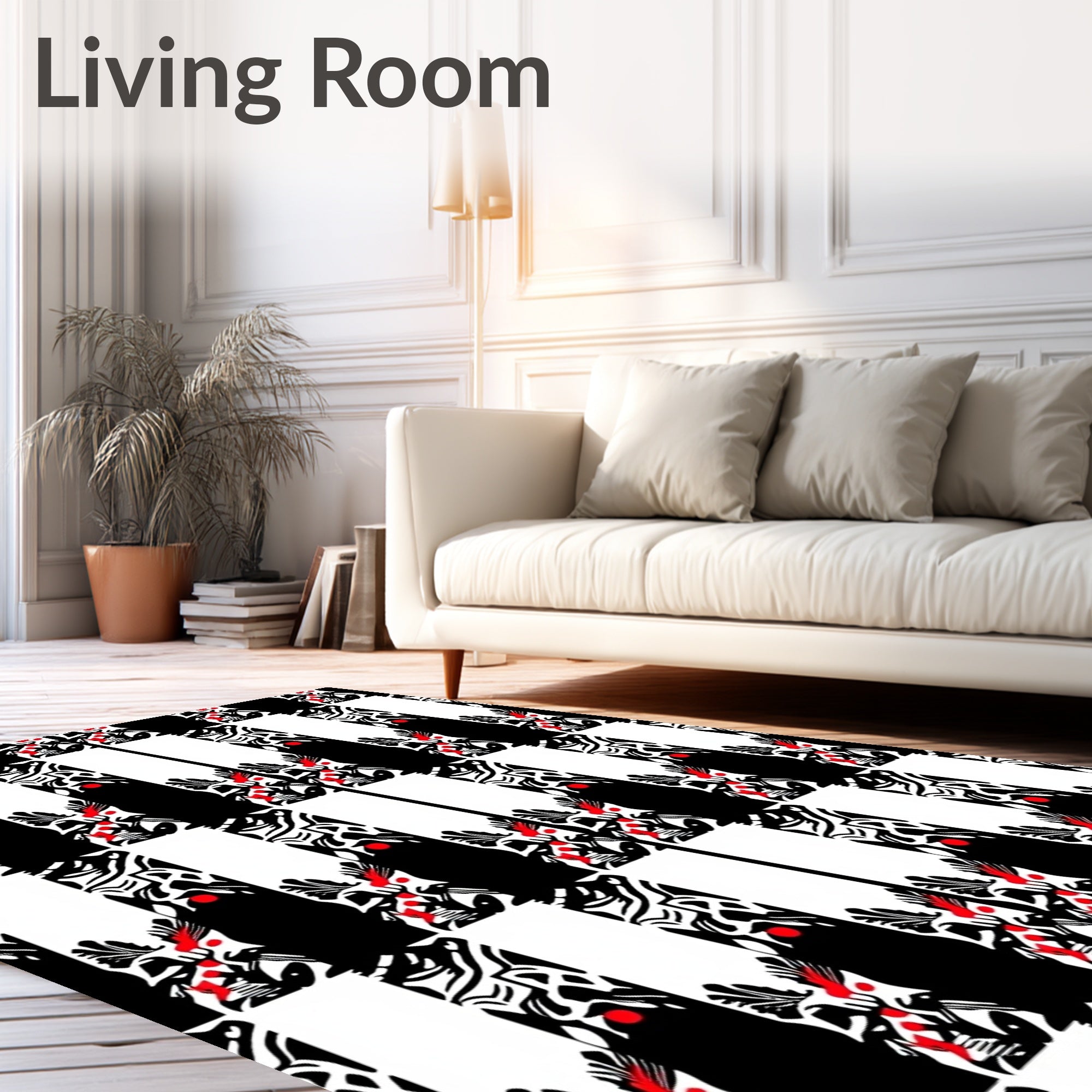 Bold Black White Red Abstract Stripes Rug