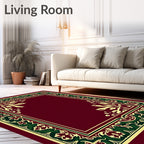 Crimson Green Gold Floral Border Rug