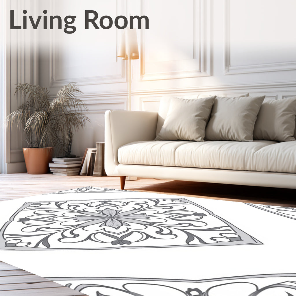 Gray Floral Medallion Diamond Rug
