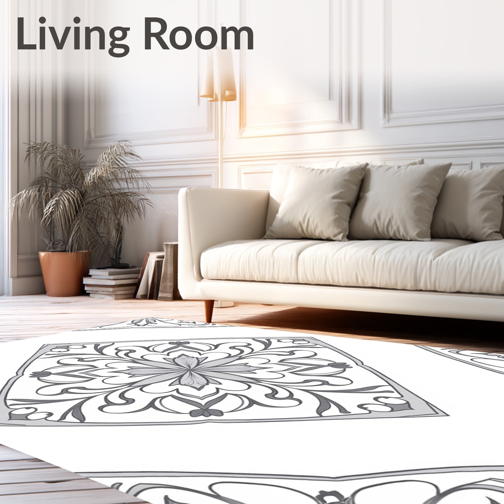 Gray Floral Medallion Diamond Rug