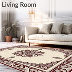 Rich Crimson Floral Medallion Border Rug