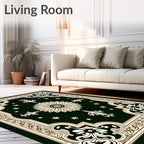 Dark Green Floral Medallion Border Rug