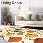 Autumn Pilgrim Critter Pumpkin Leaf Arrangement Rug