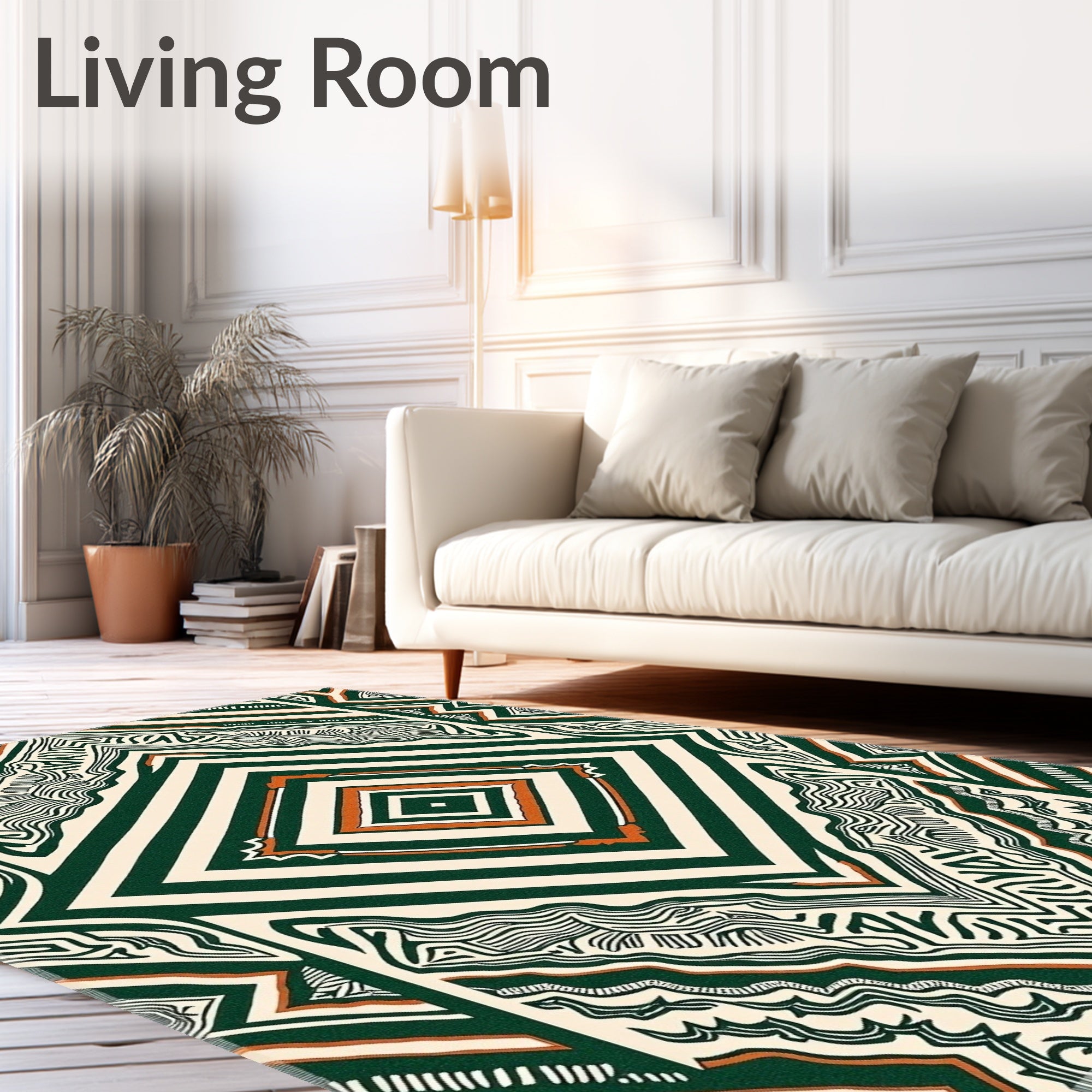 Emerald Orange Ivory Abstract Diamond Rug