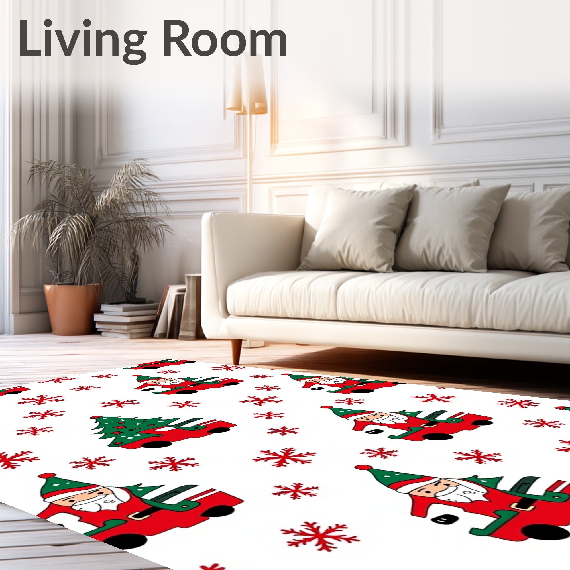 Red Santa Truck Christmas Tree Snowflakes Rug