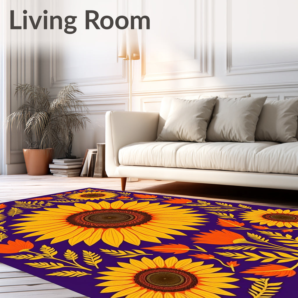 Vibrant Sunflower Folk Art Floral Rug