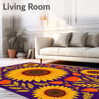 Vibrant Sunflower Folk Art Floral Rug