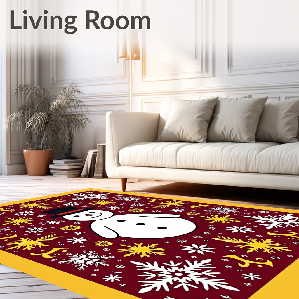 Winter Snowman Snowflake Red Rug
