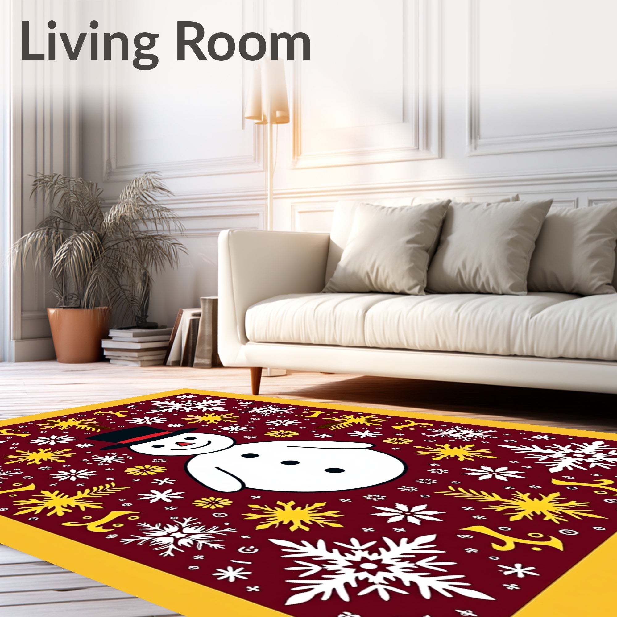 Winter Snowman Snowflake Red Rug