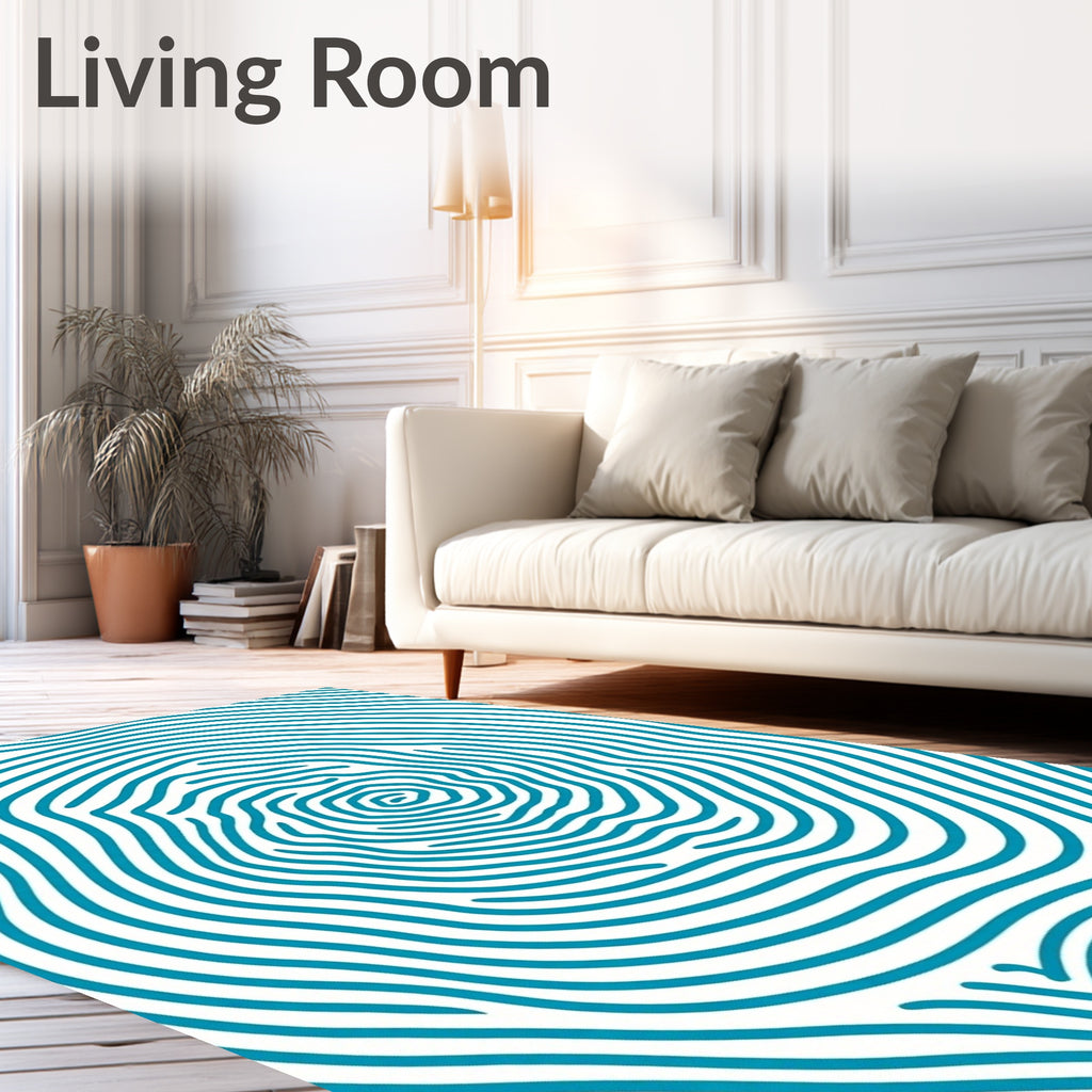 Teal Concentric Fingerprint Lines Rug