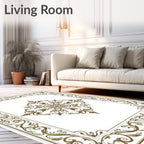 Ornate Golden Floral Medallion Frame Rug